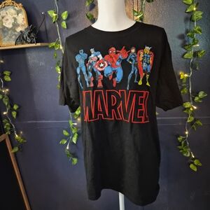 Marvel Black Graphic Tee with Classic Heroes